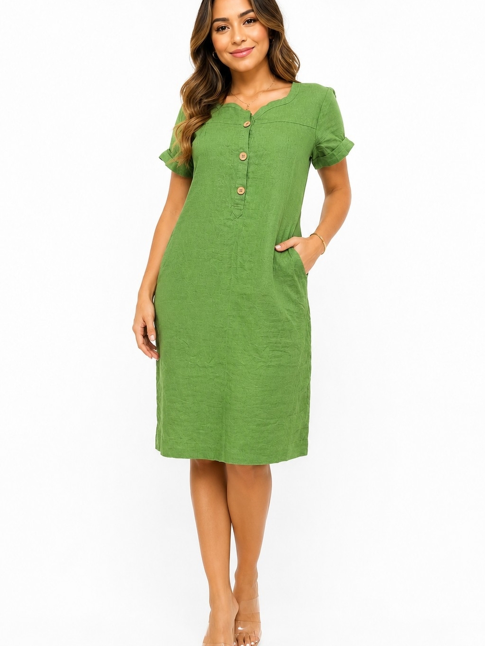 GAP Olive Green Button-Front Midi Dress